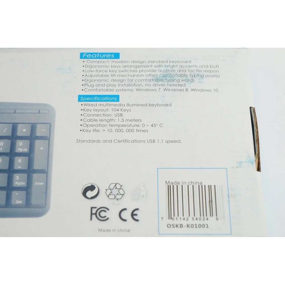 Osmartech OSKB-K01001 USB Keyboard Windows PC Black 104 Key‎ Wired New